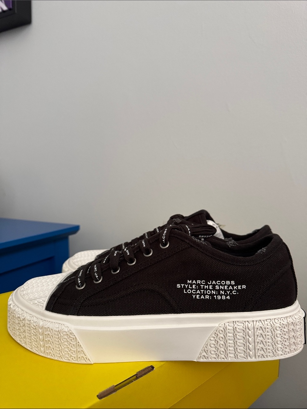 Marc Jacobs The Sneaker Black Canvas Platform Sneakers w/ White Sole - Picture 3 of 11